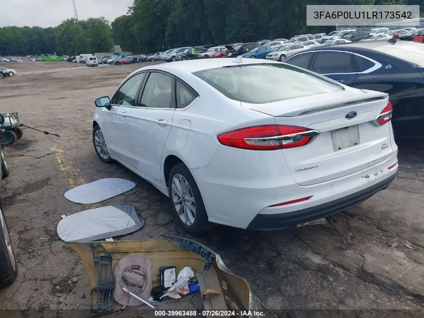 2020 Ford Fusion Hybrid Se VIN: 3FA6P0LU1LR173542 Lot: 39963488