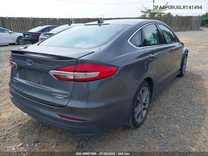 2020 Ford Fusion Hybrid Titanium VIN: 3FA6P0RU0LR141494 Lot: 39967898