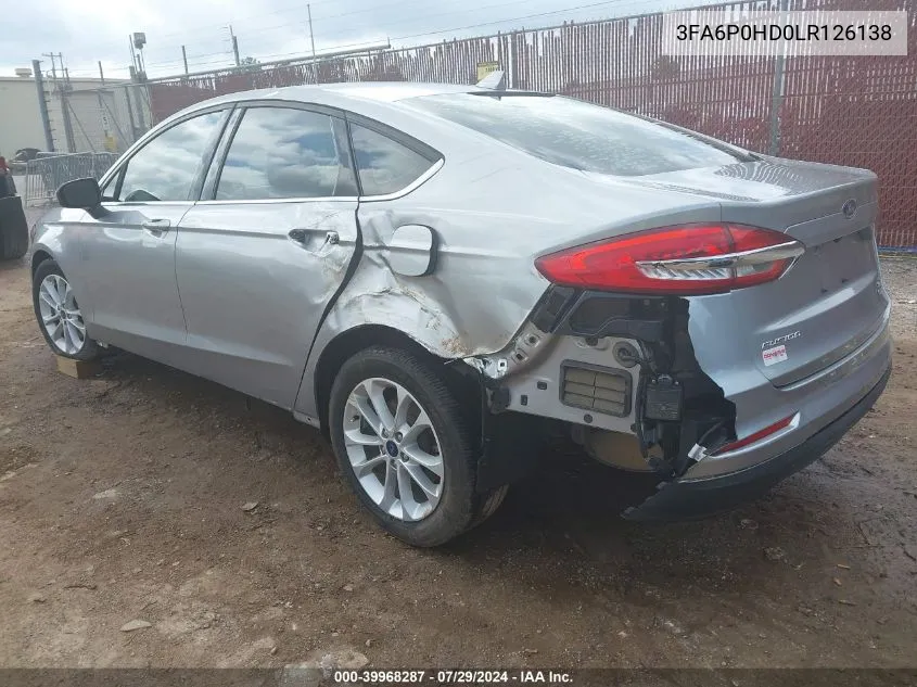 2020 Ford Fusion Se VIN: 3FA6P0HD0LR126138 Lot: 39968287