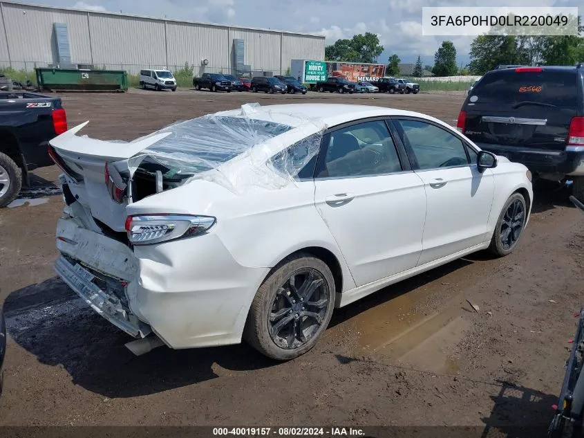 2020 Ford Fusion Se VIN: 3FA6P0HD0LR220049 Lot: 40019157