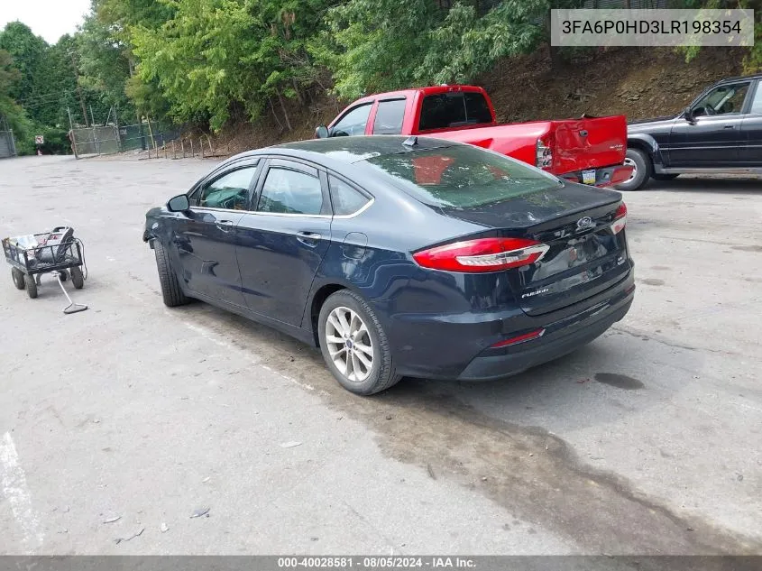 2020 Ford Fusion Se VIN: 3FA6P0HD3LR198354 Lot: 40028581