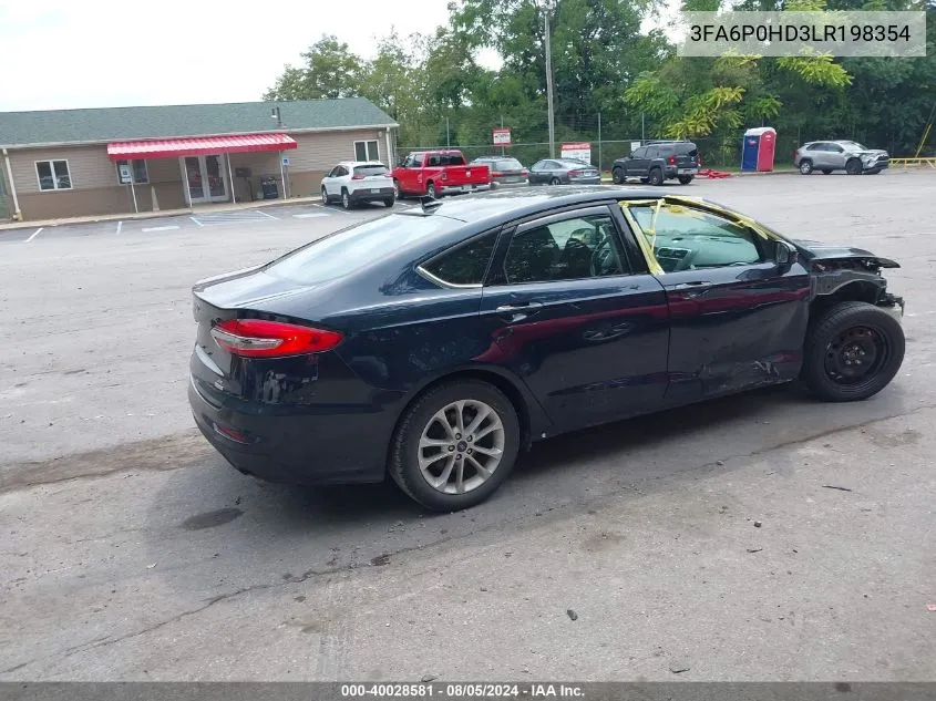 2020 Ford Fusion Se VIN: 3FA6P0HD3LR198354 Lot: 40028581