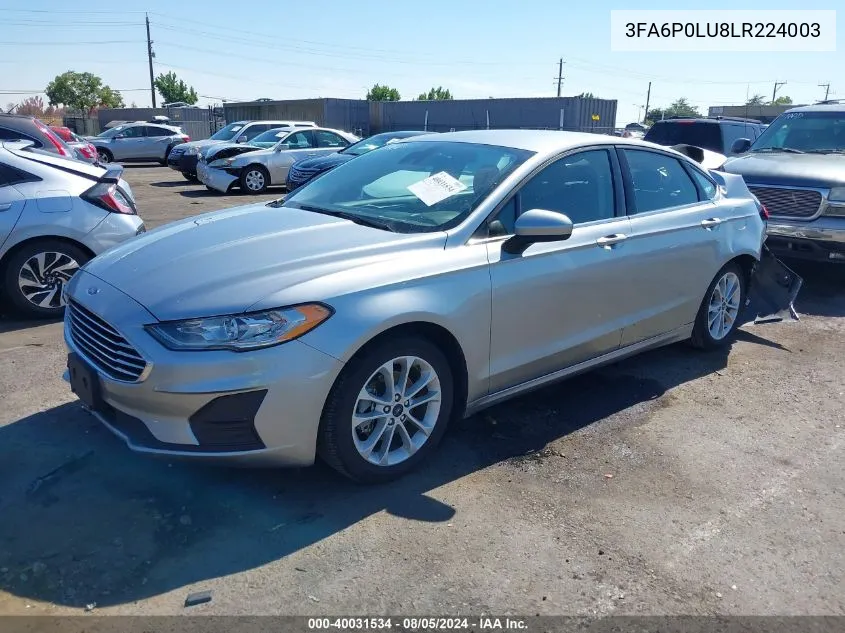 2020 Ford Fusion Hybrid Se VIN: 3FA6P0LU8LR224003 Lot: 40031534