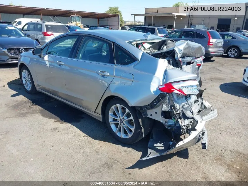 2020 Ford Fusion Hybrid Se VIN: 3FA6P0LU8LR224003 Lot: 40031534