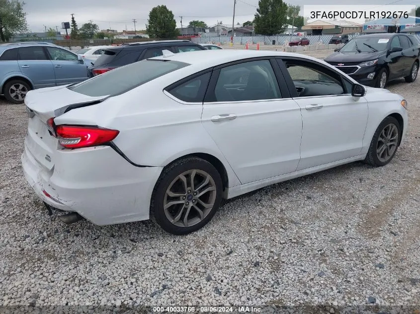 2020 Ford Fusion Sel VIN: 3FA6P0CD7LR192676 Lot: 40033766