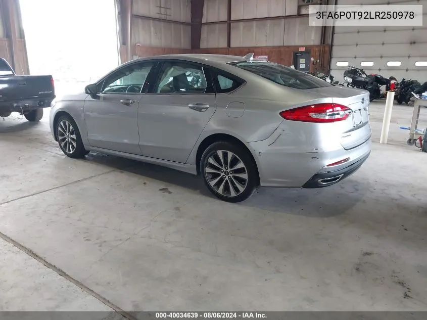 2020 Ford Fusion Se VIN: 3FA6P0T92LR250978 Lot: 40034639