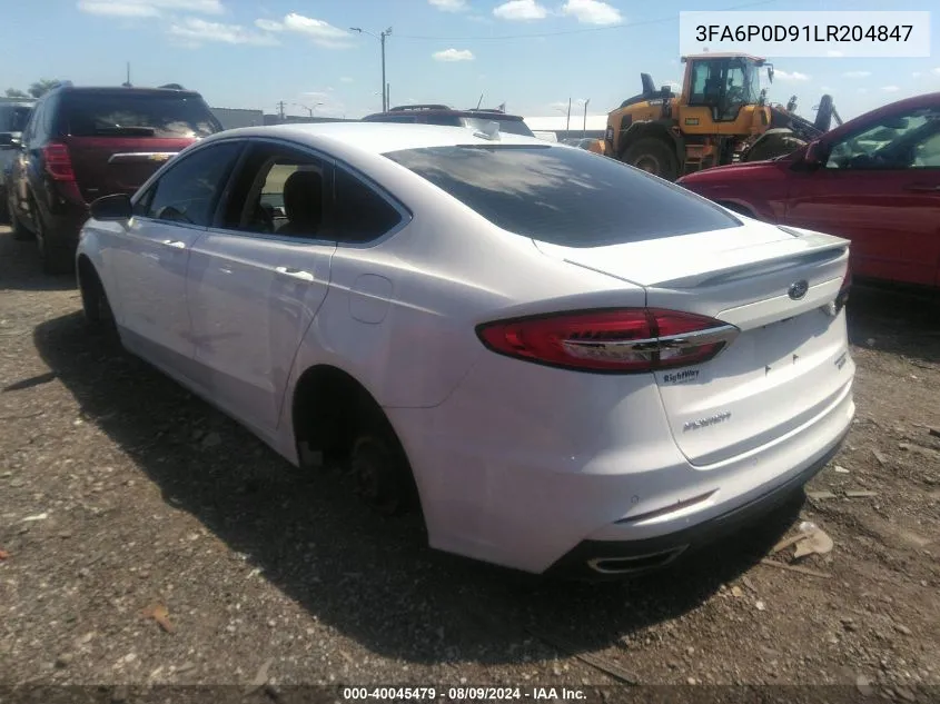 2020 Ford Fusion Titanium VIN: 3FA6P0D91LR204847 Lot: 40045479