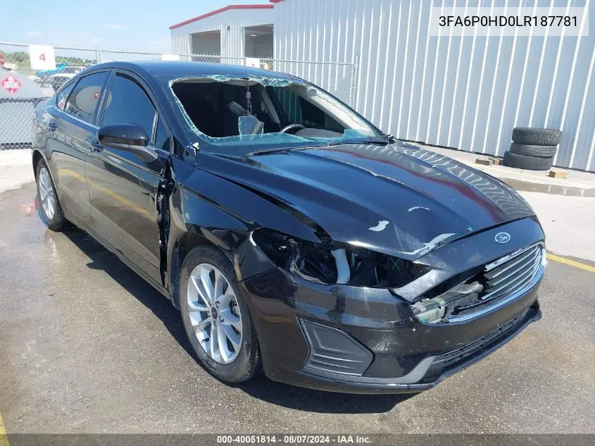 2020 Ford Fusion Se VIN: 3FA6P0HD0LR187781 Lot: 40051814