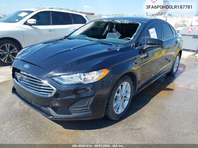 2020 Ford Fusion Se VIN: 3FA6P0HD0LR187781 Lot: 40051814