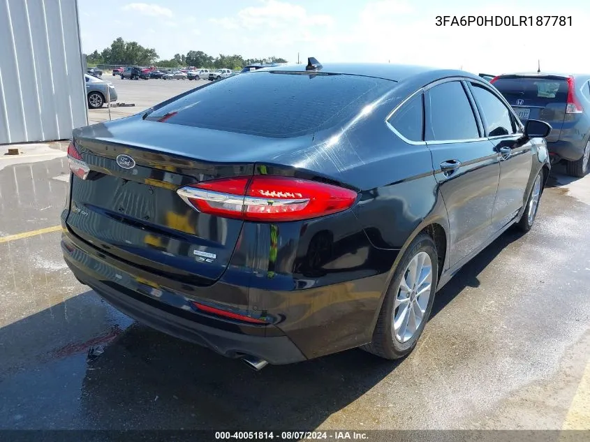 2020 Ford Fusion Se VIN: 3FA6P0HD0LR187781 Lot: 40051814