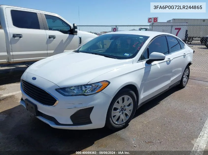 2020 Ford Fusion S VIN: 3FA6P0G72LR244865 Lot: 40059363