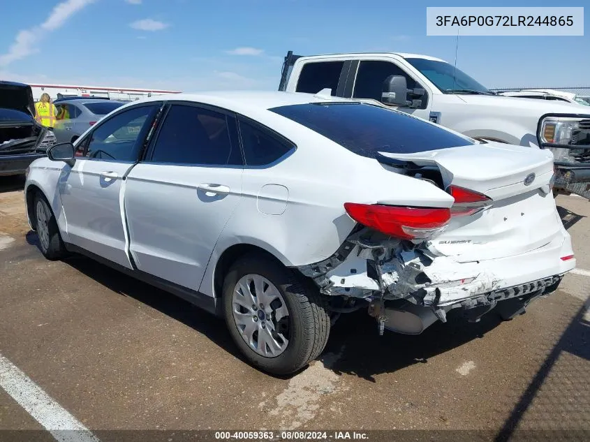 2020 Ford Fusion S VIN: 3FA6P0G72LR244865 Lot: 40059363