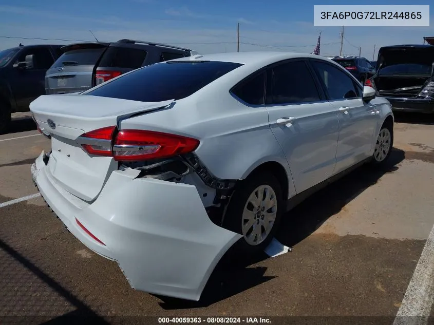 2020 Ford Fusion S VIN: 3FA6P0G72LR244865 Lot: 40059363