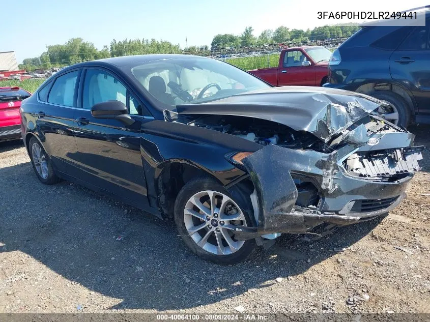 2020 Ford Fusion Se VIN: 3FA6P0HD2LR249441 Lot: 40064100