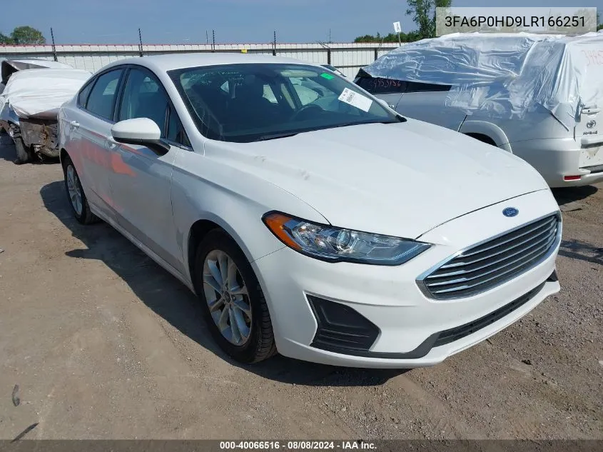 2020 Ford Fusion Se VIN: 3FA6P0HD9LR166251 Lot: 40066516