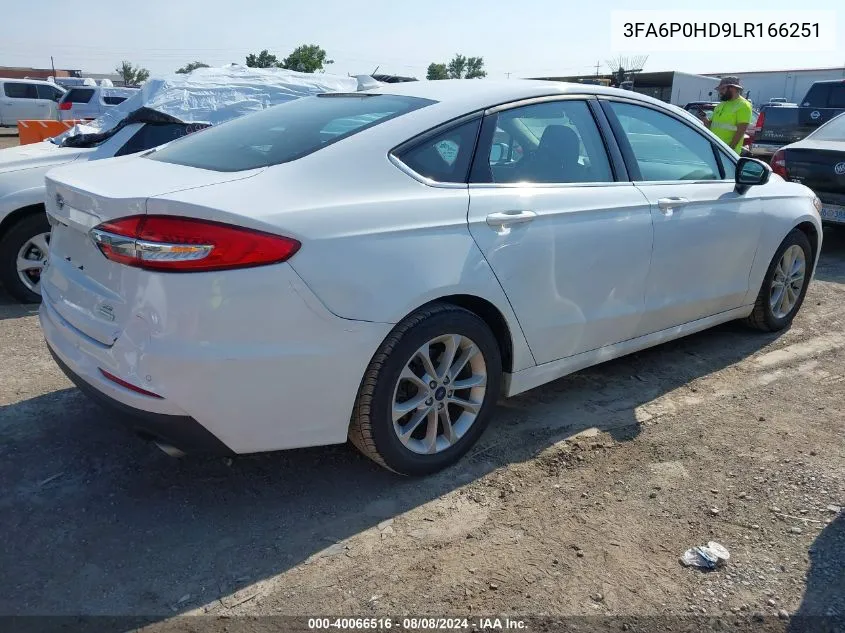 2020 Ford Fusion Se VIN: 3FA6P0HD9LR166251 Lot: 40066516