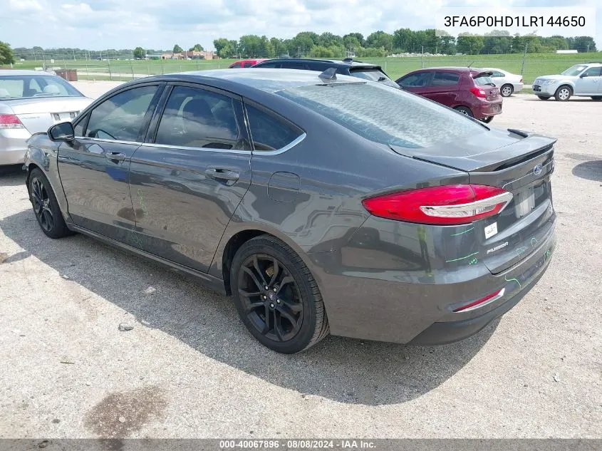 2020 Ford Fusion Se VIN: 3FA6P0HD1LR144650 Lot: 40067896