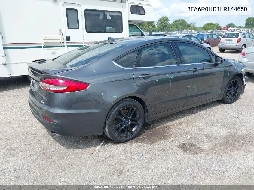 2020 Ford Fusion Se VIN: 3FA6P0HD1LR144650 Lot: 40067896