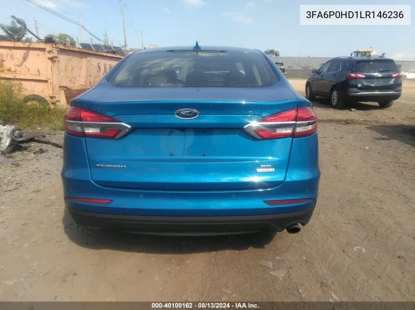 2020 Ford Fusion Se VIN: 3FA6P0HD1LR146236 Lot: 40100162