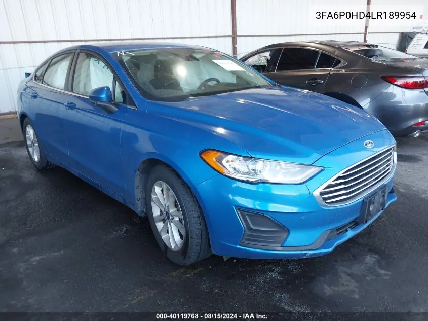 2020 Ford Fusion Se VIN: 3FA6P0HD4LR189954 Lot: 40119768