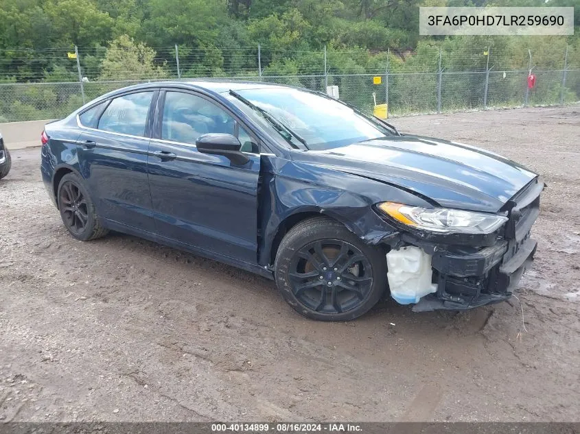 2020 Ford Fusion Se VIN: 3FA6P0HD7LR259690 Lot: 40134899