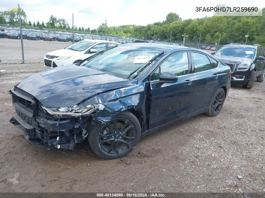 2020 Ford Fusion Se VIN: 3FA6P0HD7LR259690 Lot: 40134899