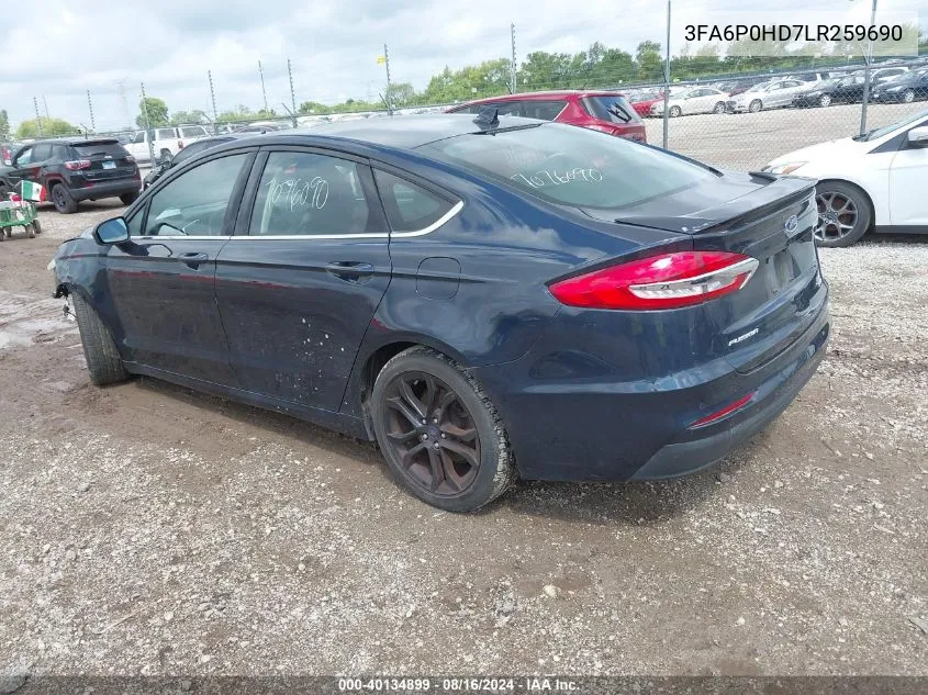 2020 Ford Fusion Se VIN: 3FA6P0HD7LR259690 Lot: 40134899