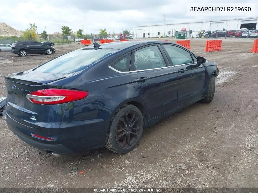 2020 Ford Fusion Se VIN: 3FA6P0HD7LR259690 Lot: 40134899