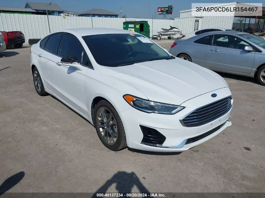 2020 Ford Fusion Sel VIN: 3FA6P0CD6LR154467 Lot: 40137234