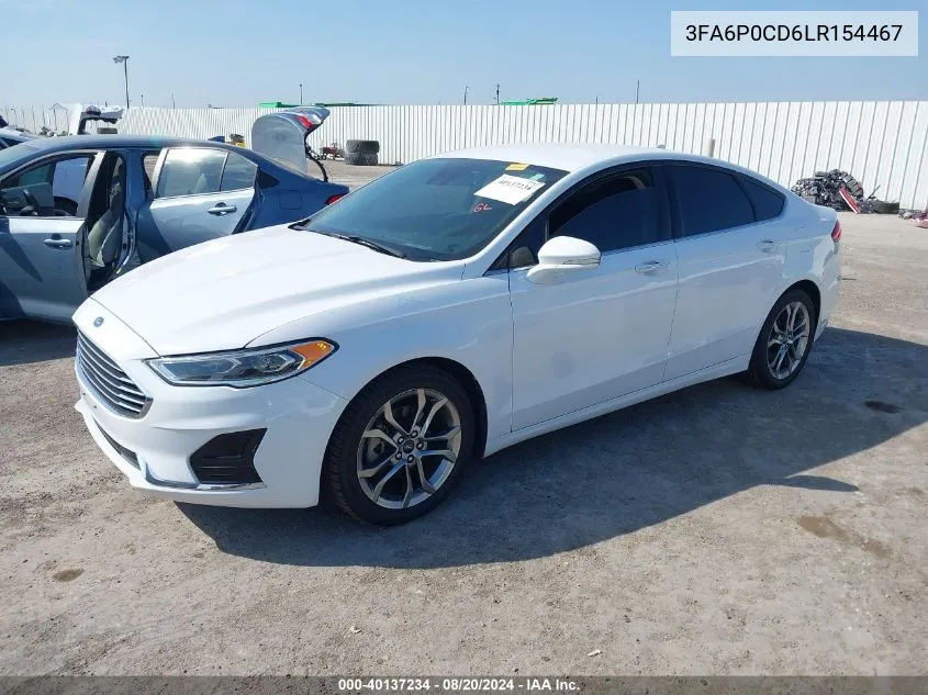 2020 Ford Fusion Sel VIN: 3FA6P0CD6LR154467 Lot: 40137234