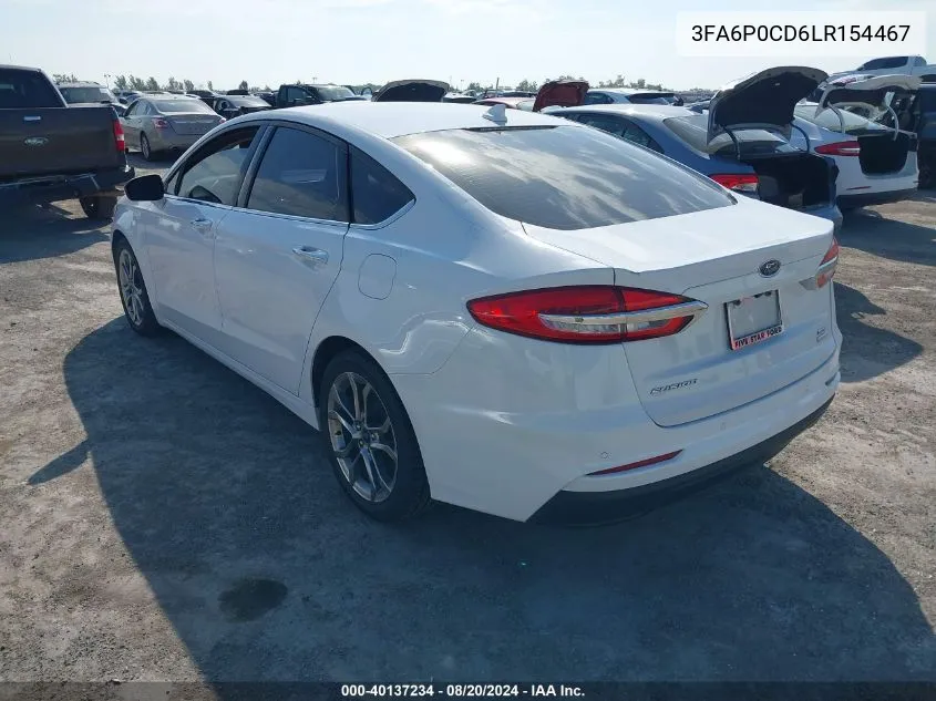 2020 Ford Fusion Sel VIN: 3FA6P0CD6LR154467 Lot: 40137234