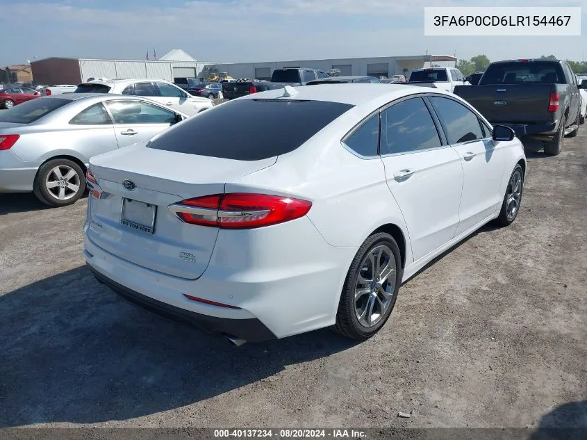 2020 Ford Fusion Sel VIN: 3FA6P0CD6LR154467 Lot: 40137234