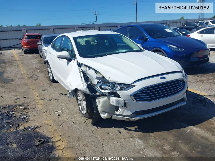 2020 Ford Fusion Se VIN: 3FA6P0HD4LR260182 Lot: 40143729