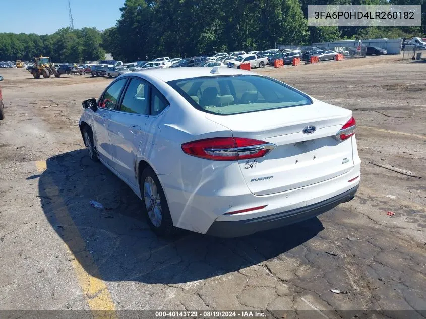 2020 Ford Fusion Se VIN: 3FA6P0HD4LR260182 Lot: 40143729