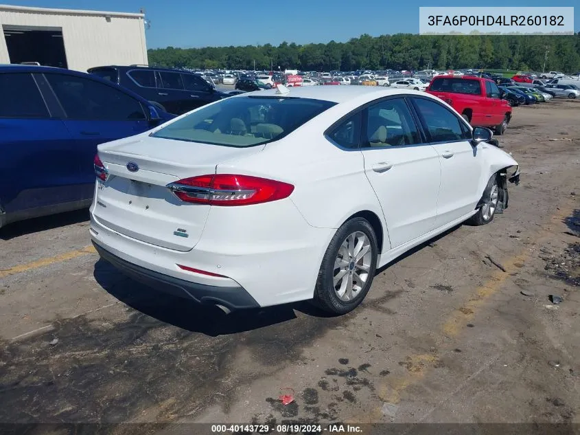 2020 Ford Fusion Se VIN: 3FA6P0HD4LR260182 Lot: 40143729