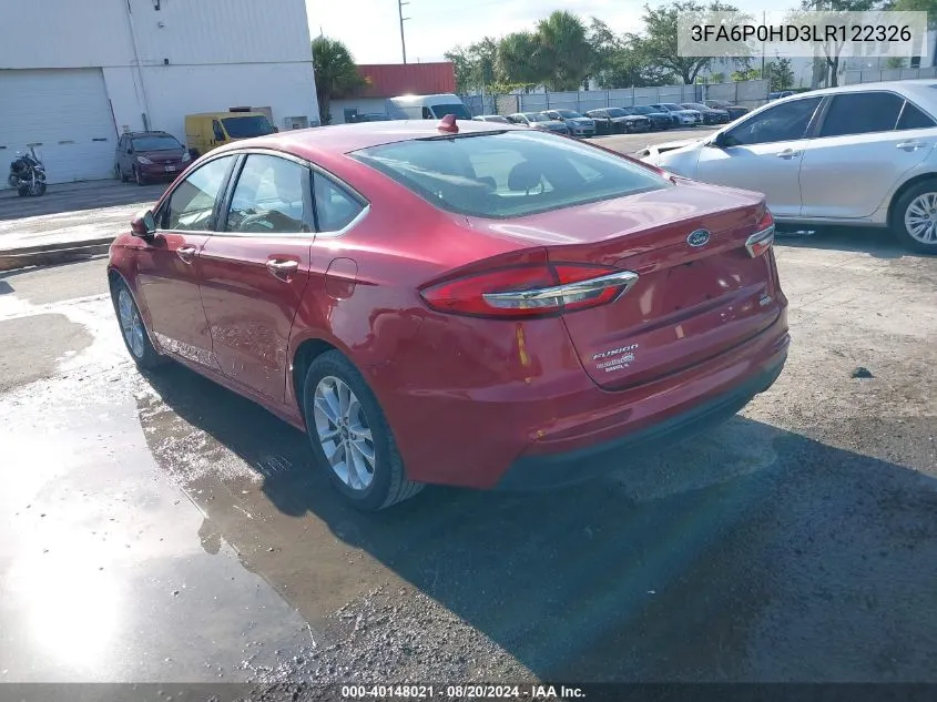 2020 Ford Fusion Se VIN: 3FA6P0HD3LR122326 Lot: 40148021