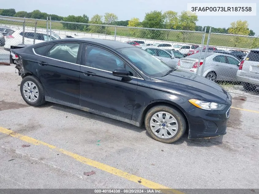 2020 Ford Fusion S VIN: 3FA6P0G73LR187558 Lot: 40154338