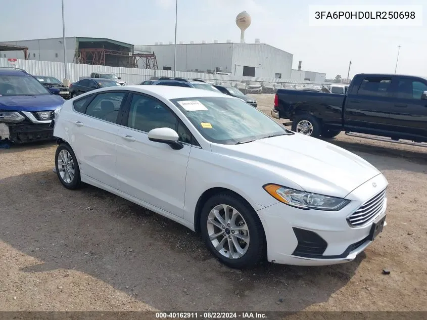 2020 Ford Fusion Se VIN: 3FA6P0HD0LR250698 Lot: 40162911