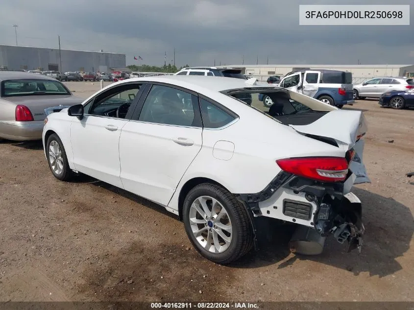 3FA6P0HD0LR250698 2020 Ford Fusion Se