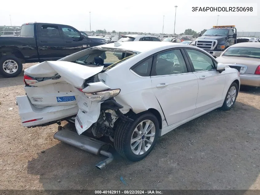 2020 Ford Fusion Se VIN: 3FA6P0HD0LR250698 Lot: 40162911