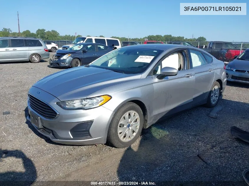 2020 Ford Fusion S VIN: 3FA6P0G71LR105021 Lot: 40177633