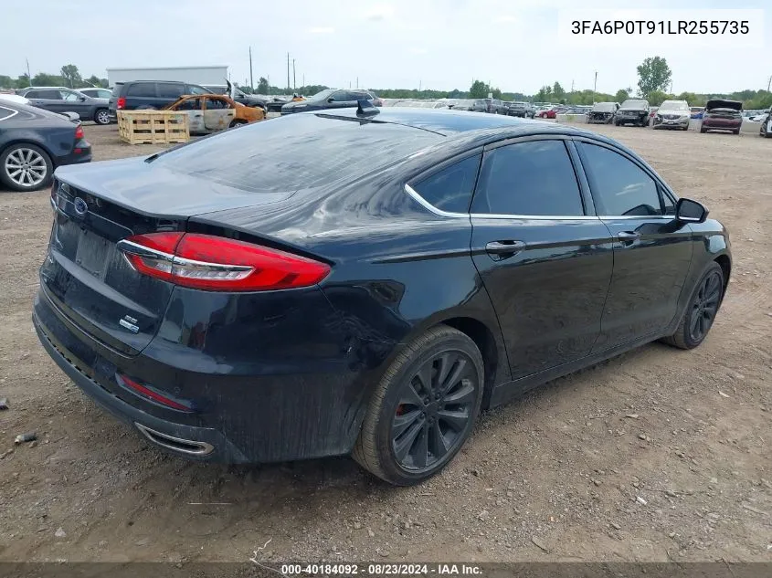 2020 Ford Fusion Se VIN: 3FA6P0T91LR255735 Lot: 40184092