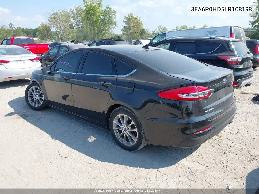 2020 Ford Fusion Se VIN: 3FA6P0HD5LR108198 Lot: 40197530