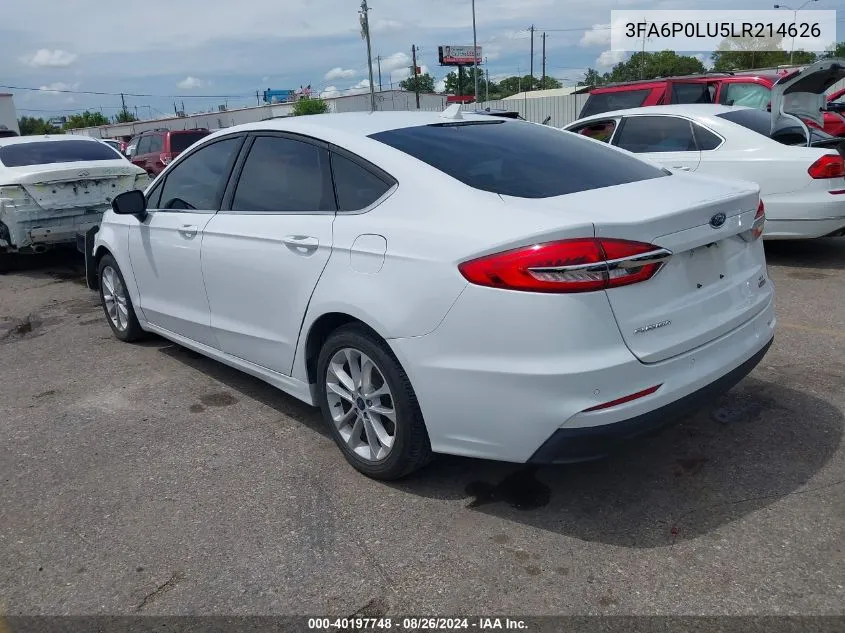 2020 Ford Fusion Hybrid Se VIN: 3FA6P0LU5LR214626 Lot: 40197748