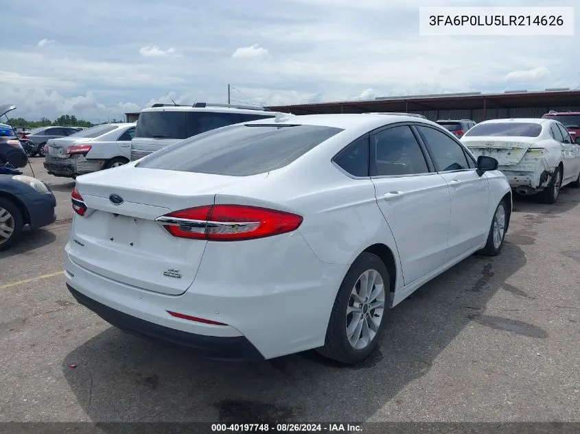 2020 Ford Fusion Hybrid Se VIN: 3FA6P0LU5LR214626 Lot: 40197748