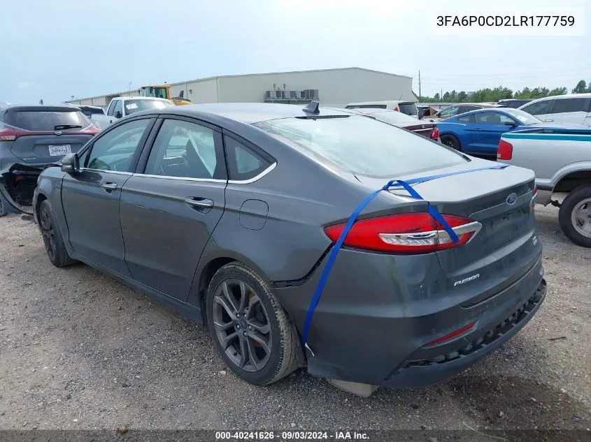 2020 Ford Fusion Sel VIN: 3FA6P0CD2LR177759 Lot: 40241626