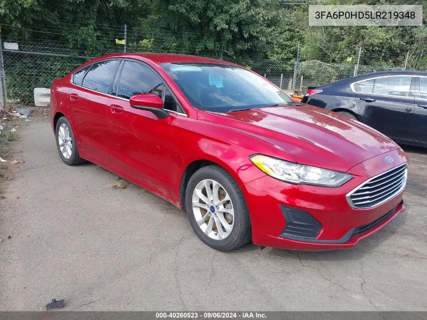 2020 Ford Fusion Se VIN: 3FA6P0HD5LR219348 Lot: 40260523