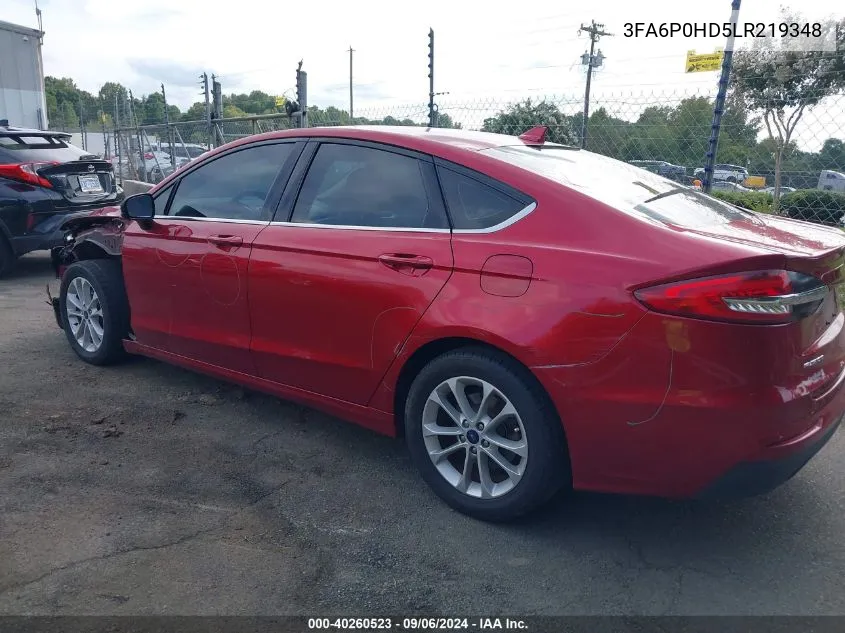 2020 Ford Fusion Se VIN: 3FA6P0HD5LR219348 Lot: 40260523