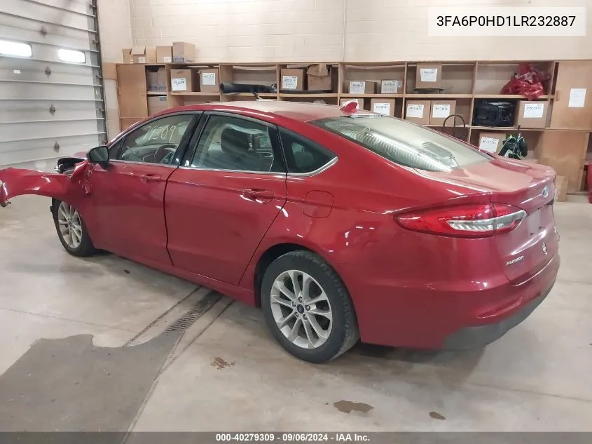 2020 Ford Fusion Se VIN: 3FA6P0HD1LR232887 Lot: 40279309