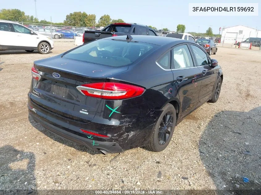 2020 Ford Fusion Se VIN: 3FA6P0HD4LR159692 Lot: 40294654